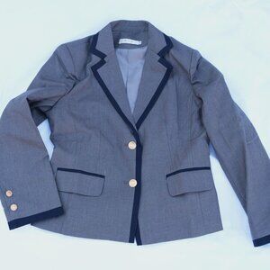 DRESSY OFFICE GRAY JACKET WITH BLACK TRIM & GOLD BUTTONS SMALL NWOT